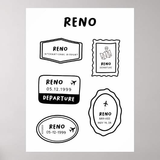 Poster Reno - Collection Timbre de voyage | Conception vi (Devant)