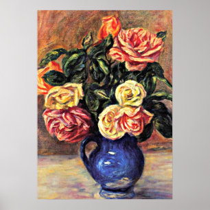 Poster Renoir - Roses dans un Vase Bleu
