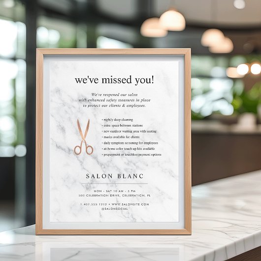 Poster Réouverture du salon de coiffure en marbre et en o