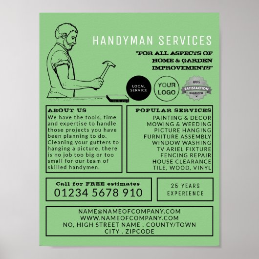 Poster Réparateur vintage, Handyman Publicité (Devant)