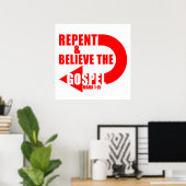 Poster Repentez et croyez l'Évangile : Jésus foi chrétien (Bureau à domicile)