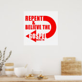 Poster Repentez et croyez l'Évangile : Jésus foi chrétien (Cuisine)
