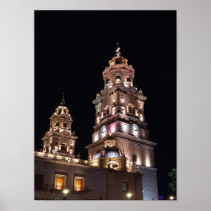 Poster repère cathédrale de morelia tours la nuit