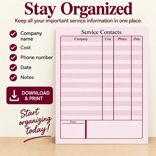 Poster Répertoire des contacts de service Téléchargement