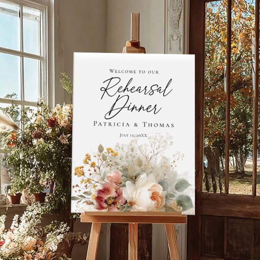 Poster Répétition Dîner roseses et verdure bienvenue