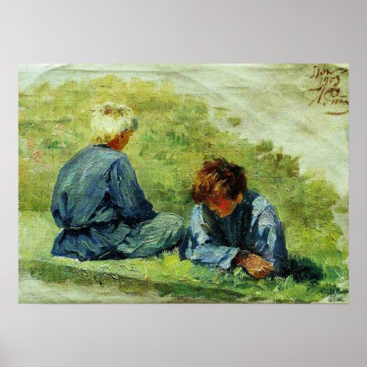 Poster Repin - Garçons sur l'herbe 1903 (Devant)