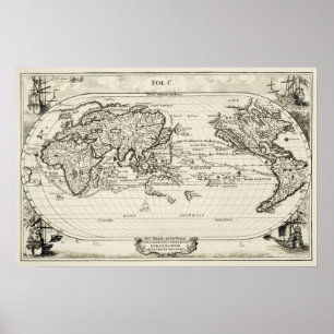 Poster Réplique décorative Carte du monde antique du XVIe