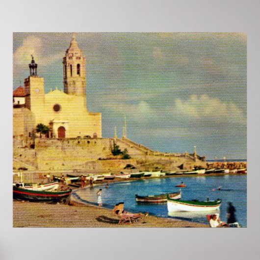 Poster Réplique Espagne Vintage, bord de mer de Sitges (Devant)