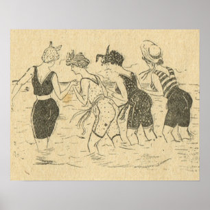 Poster Réplique France Vintage, Amusants sur la plage