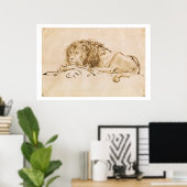 Poster Repose de lion (stylo et encre sur papier) (Bureau à domicile)