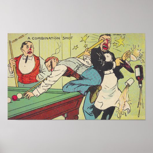 POSTER ~ REPR ANTIEK BILLIARDS COMBINATION SHOT (Voorkant)
