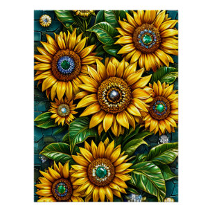 Poster Représentation de tournesols avec embellissements