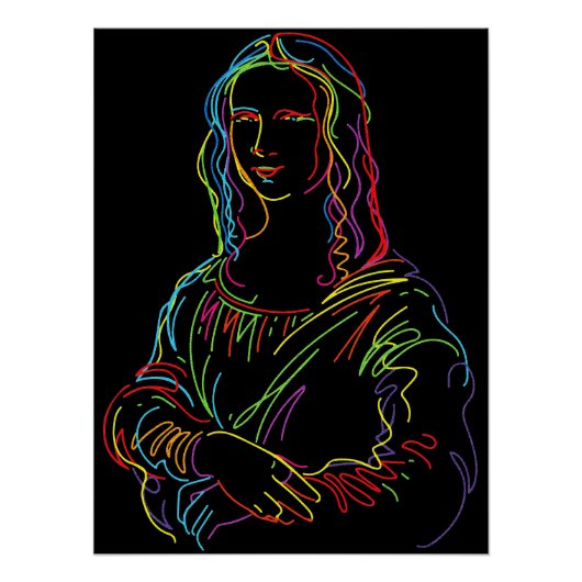Poster Représentation en lignes abstraites néon de la Joc (Devant)