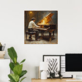 Poster Représentation enflammée de piano à queue (Bureau à domicile)