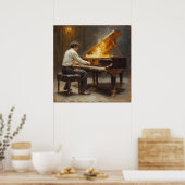 Poster Représentation enflammée de piano à queue (Cuisine)