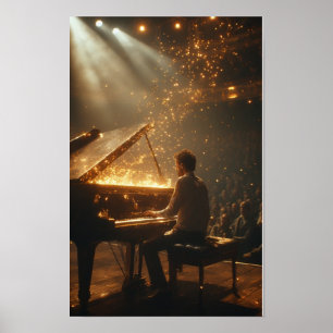 Poster Représentation enflammée de piano à queue