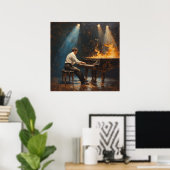 Poster Représentation enflammée de piano à queue (Bureau à domicile)