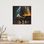 Poster Représentation enflammée de piano à queue (Cuisine)
