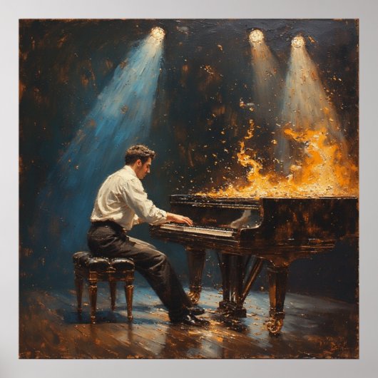 Poster Représentation enflammée de piano à queue (Devant)