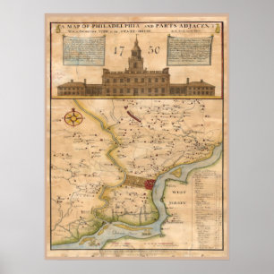 Poster Reproduction 1750 de carte de Philadelphie