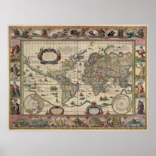 Poster Reproduction de carte du monde du XVIème siècle (Devant)