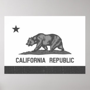 Poster République de Californie noire et blanche (drapeau