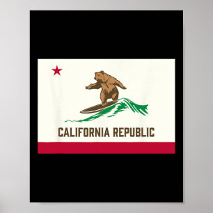 Poster République de Californie Ours Surfing-drapeau de l