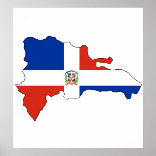 Poster République Dominicaine Carte du drapeau pleine tai