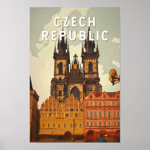 Poster République tchèque Illustration Voyage Art Vintage