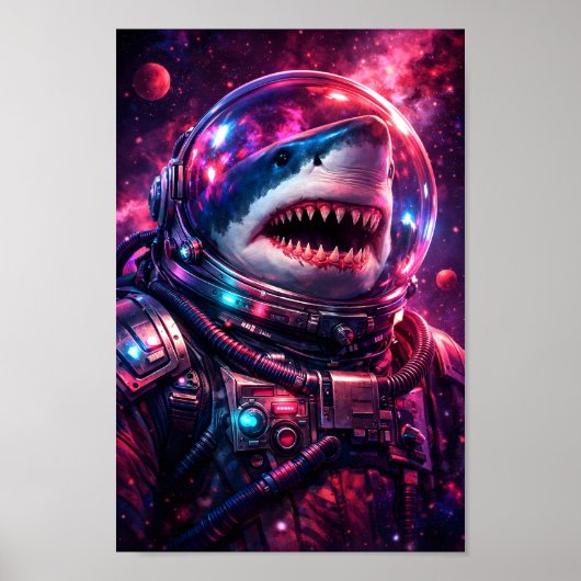 Poster Requin Astronaute Combinaison Spatiale Portrait d' (Devant)
