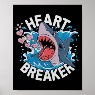Poster Requin Briseur de Cœurs Mignon Design Amour Drôle