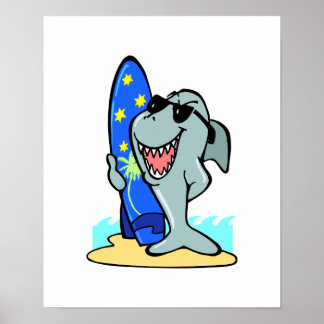 Poster requin idiot avec planche de surf