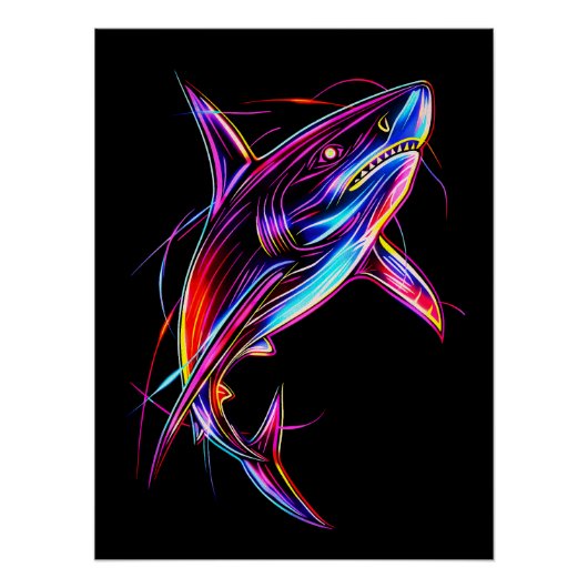 Poster Requin Néon Vibrant Océan Digital Moderne (Devant)