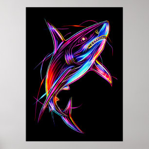 Poster Requin Néon Vibrant Océan Digital Moderne