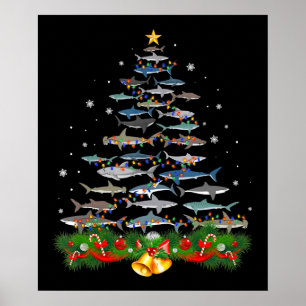 Poster Requin Noël Arbre de requin Amateurs de cadeaux