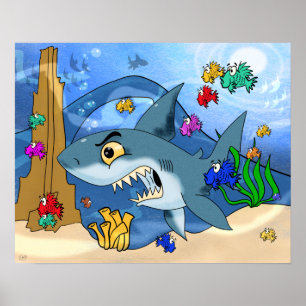 Poster Requin parmi les poissons