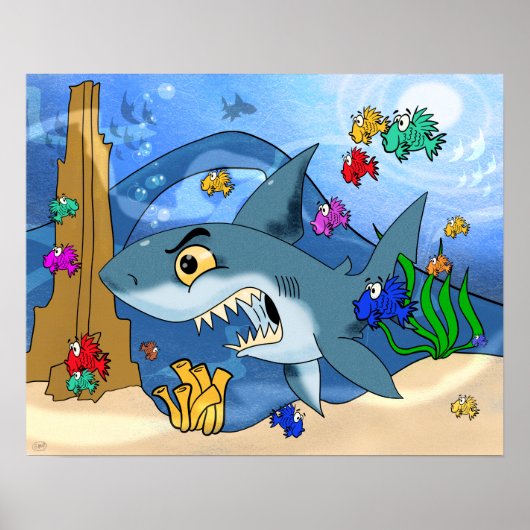Poster Requin parmi les poissons (Devant)