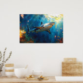 Poster Requin sous l'eau entouré de méduses (Cuisine)