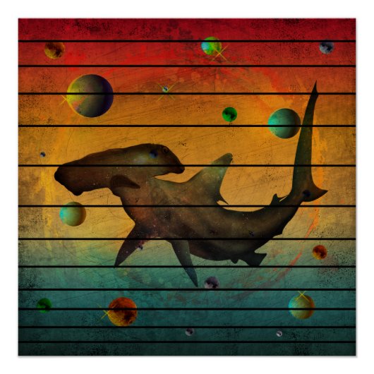 Poster Requin spatial vintage drôle (Devant)