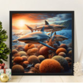 Poster Requins Majestueux Baignade Au-Dessus De Coraux Vi