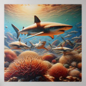 Poster Requins Majestueux Nager Parmi Les Coraux Vibrants (Devant)