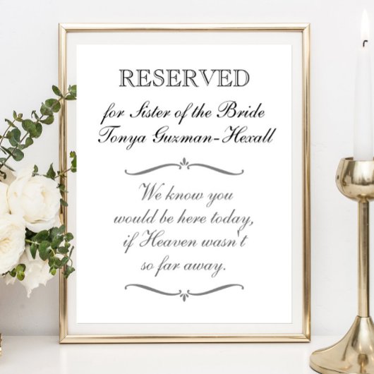 Poster Réservé à la sœur de la mariée Mémorial Mariage