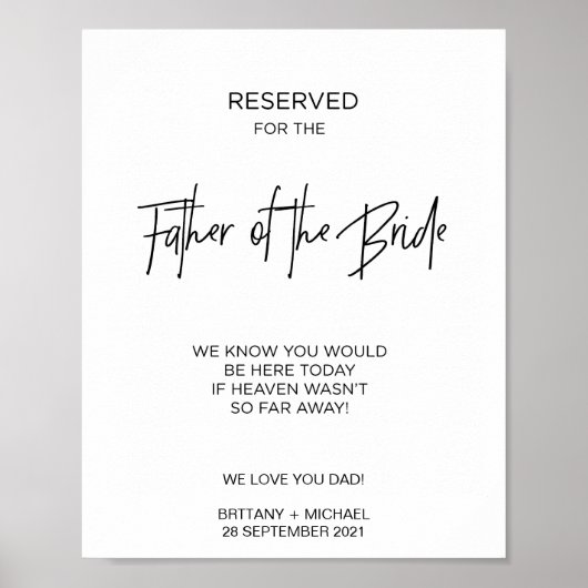 Poster Réservé au père de la mariée en souvenir affectueu (Devant)