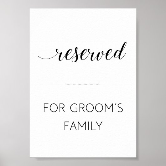 Poster Réservé pour Grooms Family Mariage Sign (Devant)