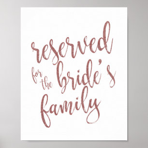 Poster Réservé pour le Rose de famille de la mariée signe