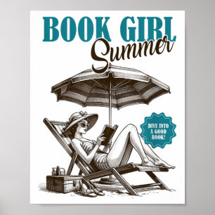 Poster Réserver Fille Été Plonger Dans Un Bon Livre Plage