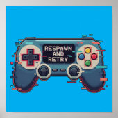Poster Respawn and Retry - Retro Gaming Glitch Art (Devant)