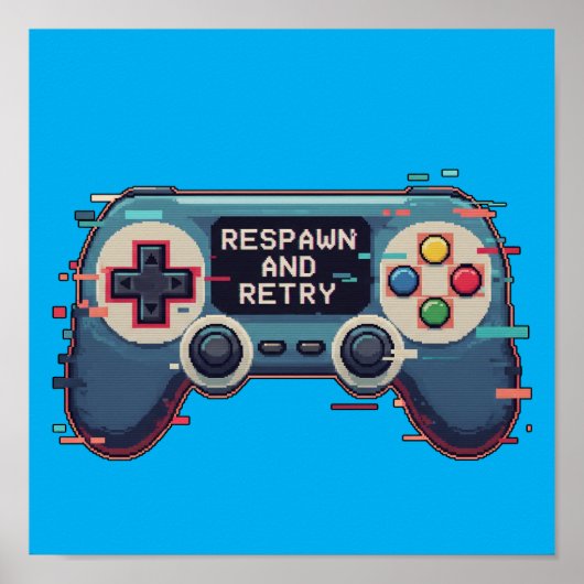 Poster Respawn and Retry - Retro Gaming Glitch Art (Devant)
