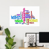 Poster Respect, Gentillesse, Confiance, Vertus mot art (Bureau à domicile)