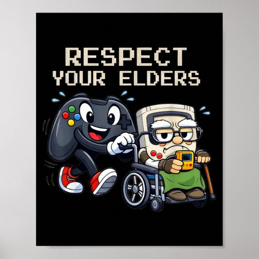 Poster Respect Your Elders Gaming Control Retro Funny Gam (Devant)